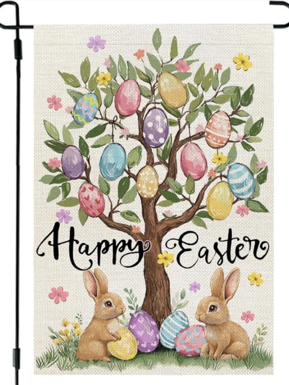 CROWNED BEAUTY Easter Garden Flag Eggs Tree 12x18 Inch